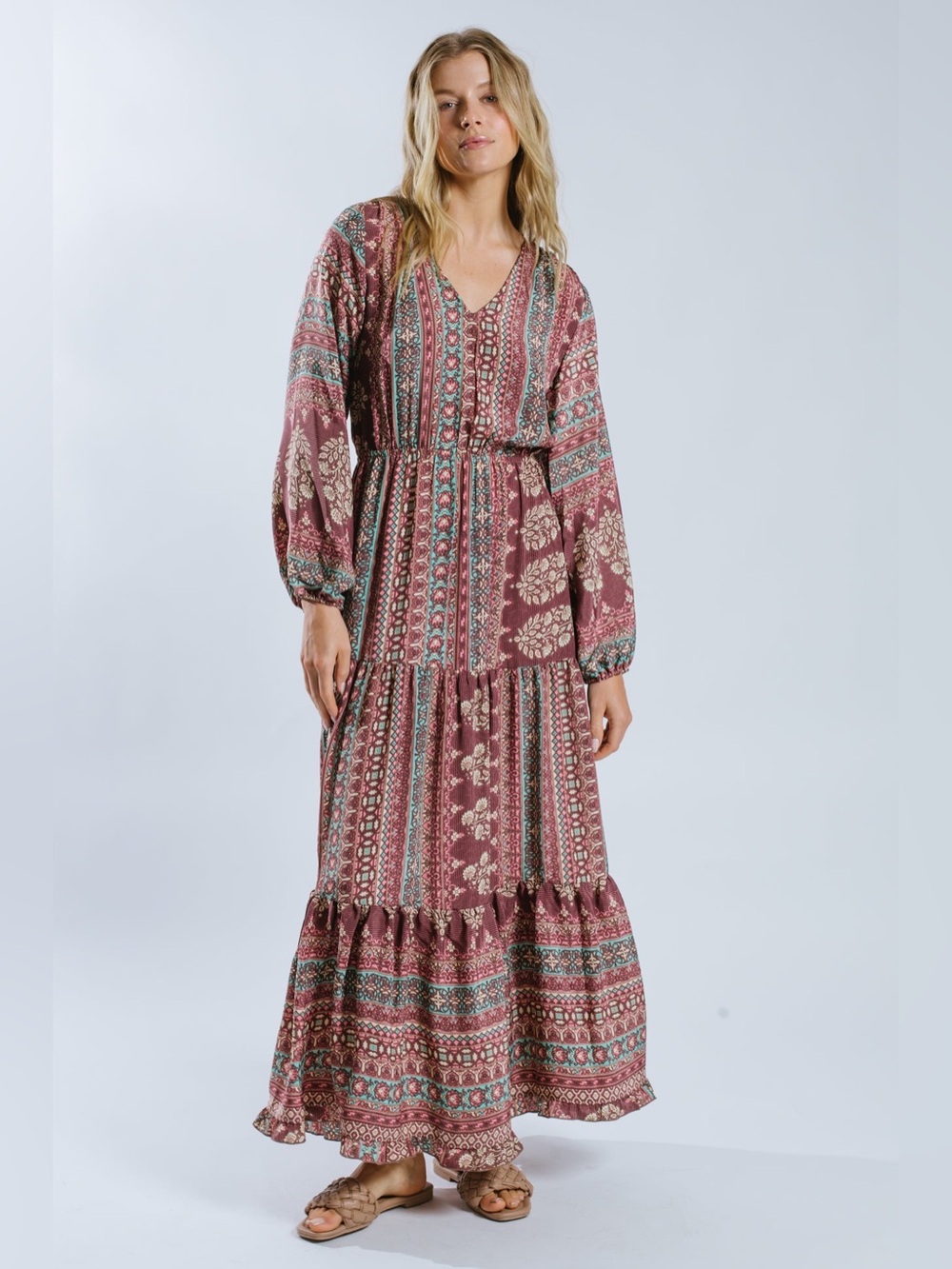 RA2 • Nuha Maxi Dress | Boho Floral Maxi Dress Mauve Pink Patter